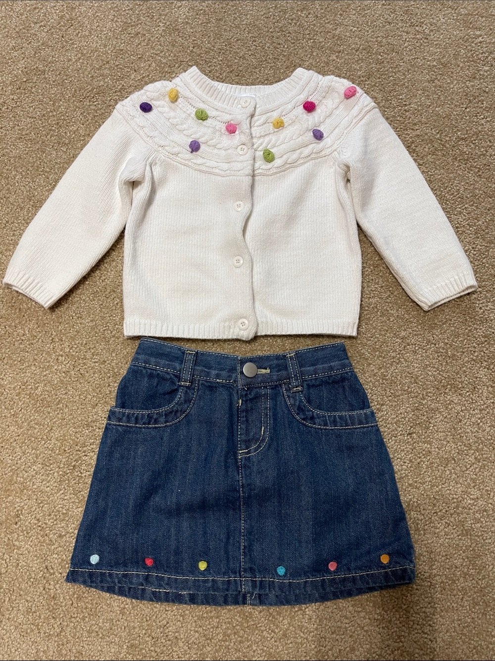 Gymboree Cream Cardigan with Multicolor Pom Yoke